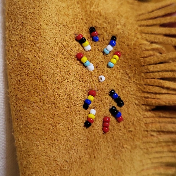 Suede Native Purse beads fringe  crossbody 5 x 6" 90s Cherokee NC good used cond - Picture 7 of 16